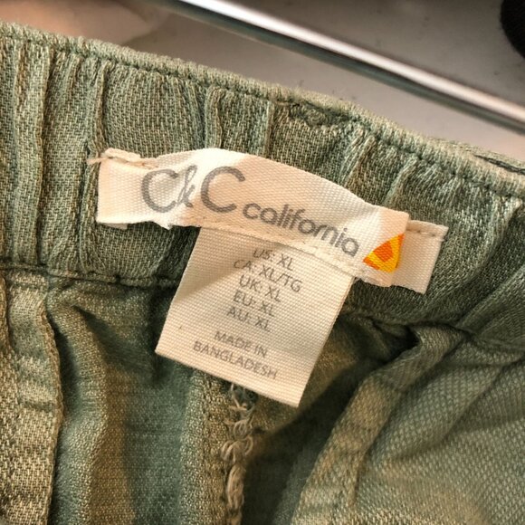 C&C California Womens Linen-Blend Belted High-Waist Shorts Green XL - Picture 3 of 4